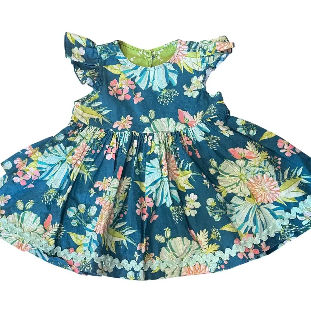 Matilda Jane Platinum Dress Sz 2 Teal Floral Flutter Sleeve Ric Rac Boutique